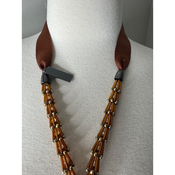 Max Mara Zinnia Wrap Beaded Ribbon Necklace NWT $250 - Picture 4 of 9